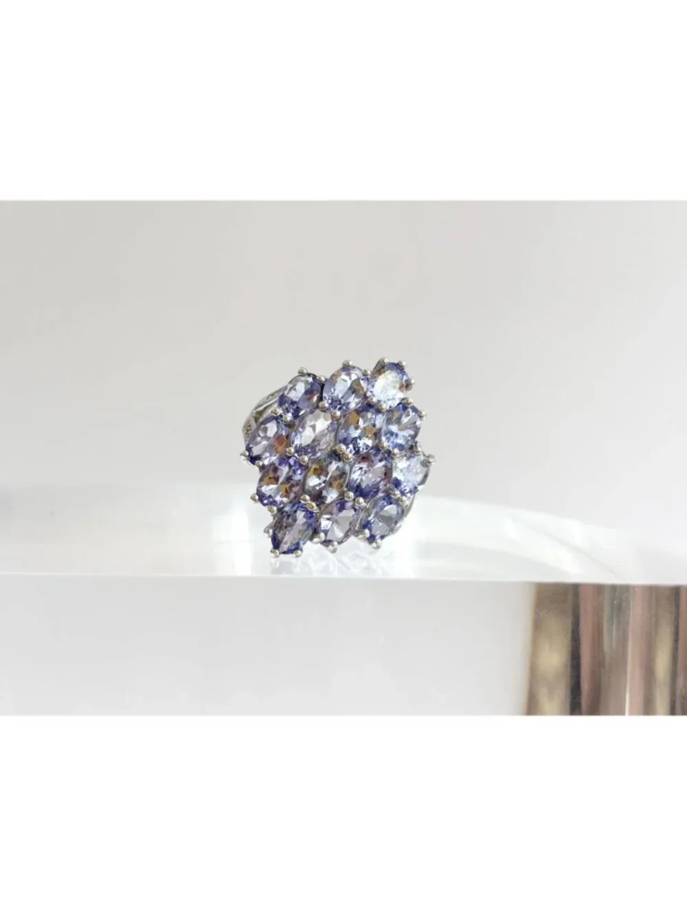 Tanzanite Gemstone Cluster Blooming Floral Sterling Silver 925 Vintage Ring sz 7